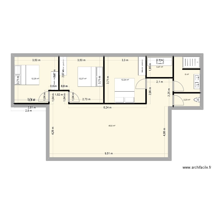 FILLES. Plan de 7 pièces et 95 m2