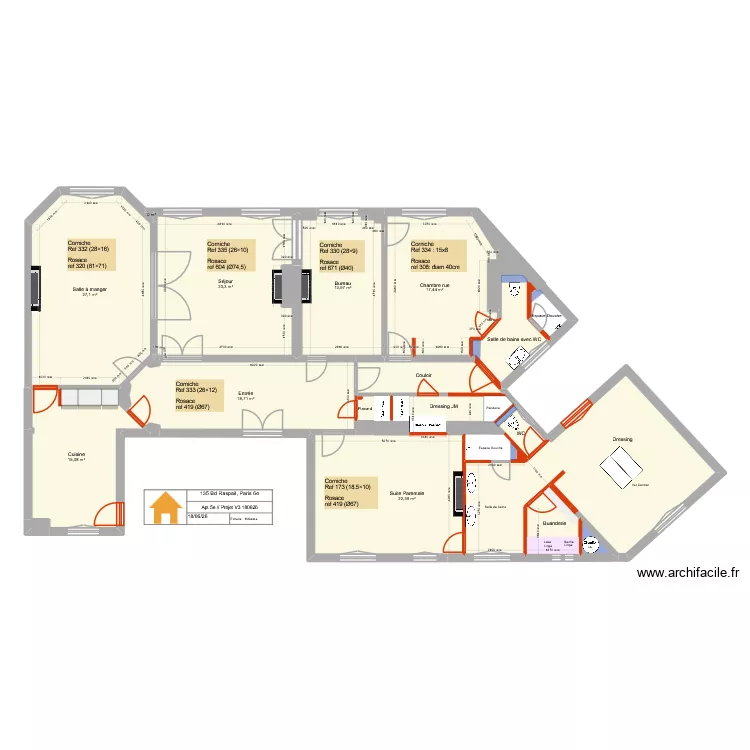 135 Raspail 5e Projet V3 180626 Corniches. Plan de 30  et 196 m²