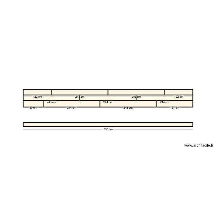 poutre central. Plan de 12 pièces et 7 m2