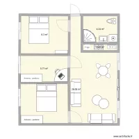 plan de 3 chambres salon avec salle &agrave; manger et cuisine