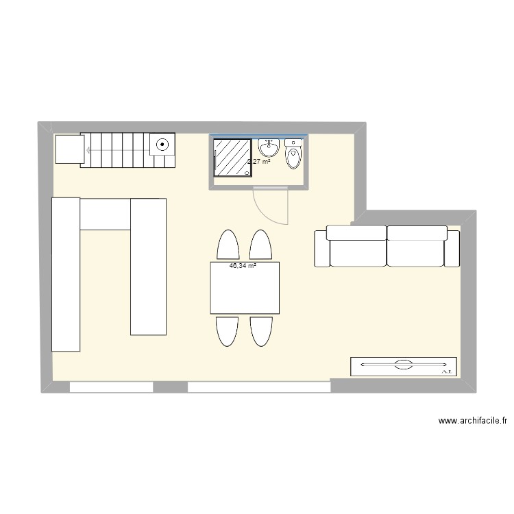 plan pointe ESCALIER PRATIQUE. Plan de 2 pièces et 51 m2