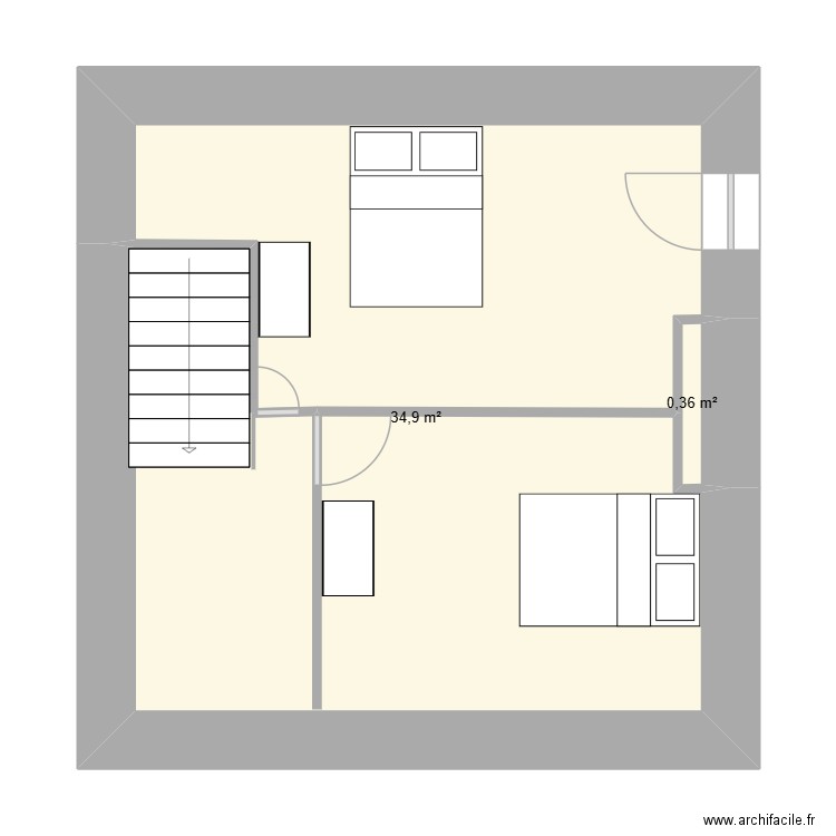 Chambre 2eme TORTEBESSE. Plan de 2 pièces et 35 m2