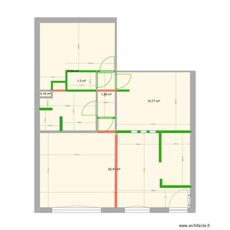 Auron - Cloisonnement. Plan de 6 pièces et 58 m2