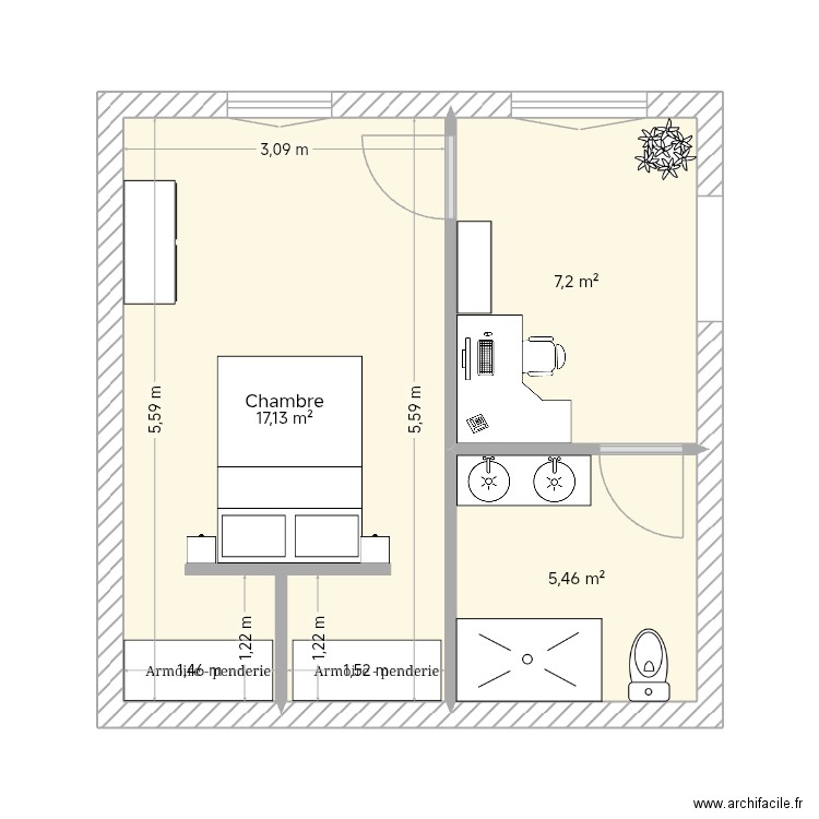 Maison ste agathe 2. Plan de 3 pièces et 30 m2
