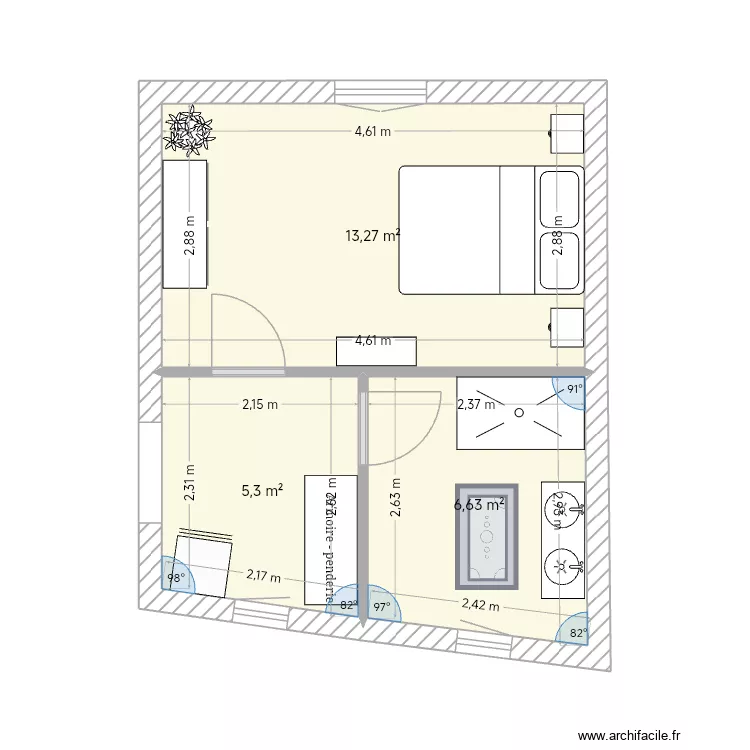 Maison ste agathe 2. Plan de 3 Pièces et 25 m²
