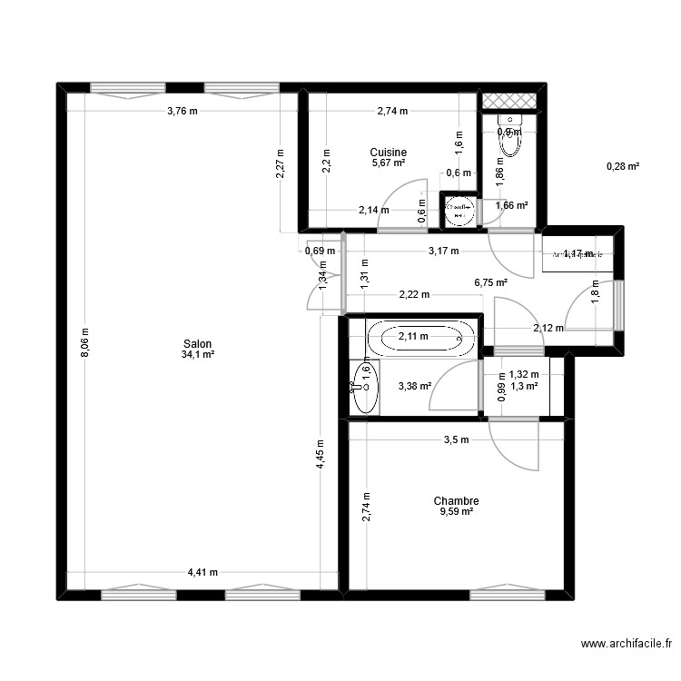 21 StSeb. Plan de 9 pièces et 63 m2