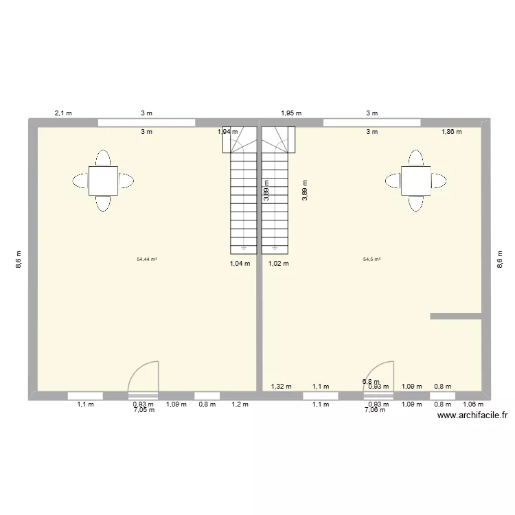 Maisons jumellles Dumoulin. Plan de 2 et 109 m² Maisons jumellles Dumoulin. Plan de 2 et 109 m²