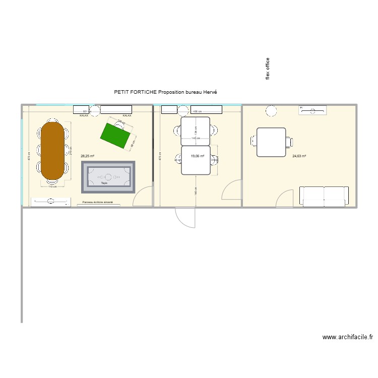 PETIT FORTICHE Bureau Hervé proposition 3.2. Plan de 3 pièces et 72 m2