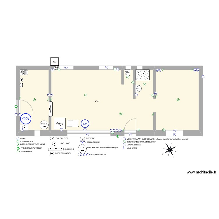 plan plomberie. Plan de 1 pièce et 50 m2