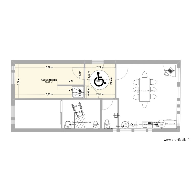 vestiaire Atelier. Plan de 2 pièces et 20 m2