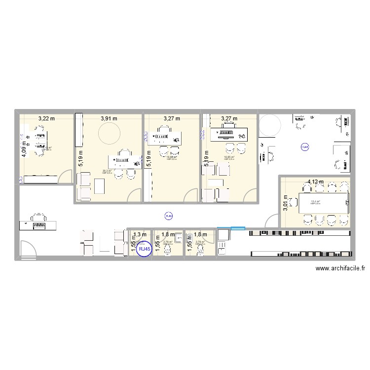 Plan bureau BXB bis. Plan de 8 pièces et 87 m2