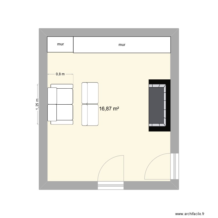 salon. Plan de 1 pièce et 17 m2