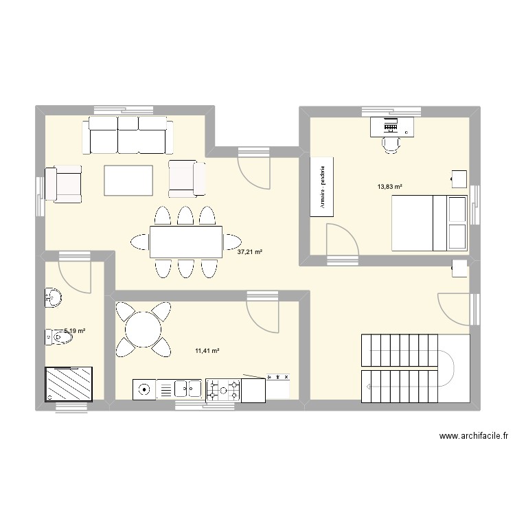 manjaka. Plan de 4 pièces et 68 m2