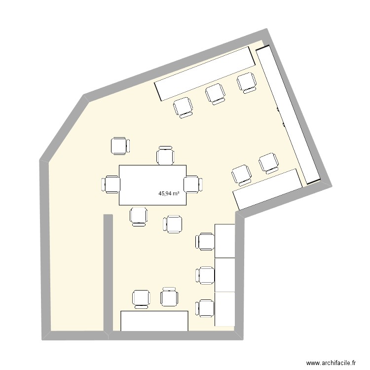 Coworking zonz. Plan de 1 pièce et 46 m2