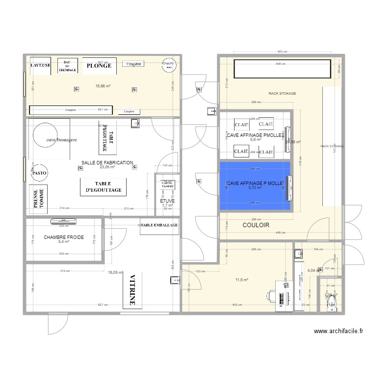 Fromagerie cave sous terre. Plan de 11 pièces et 117 m2