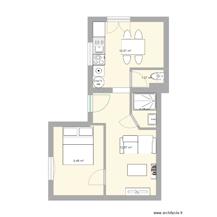 appart essai 3. Plan de 5 pièces et 37 m2
