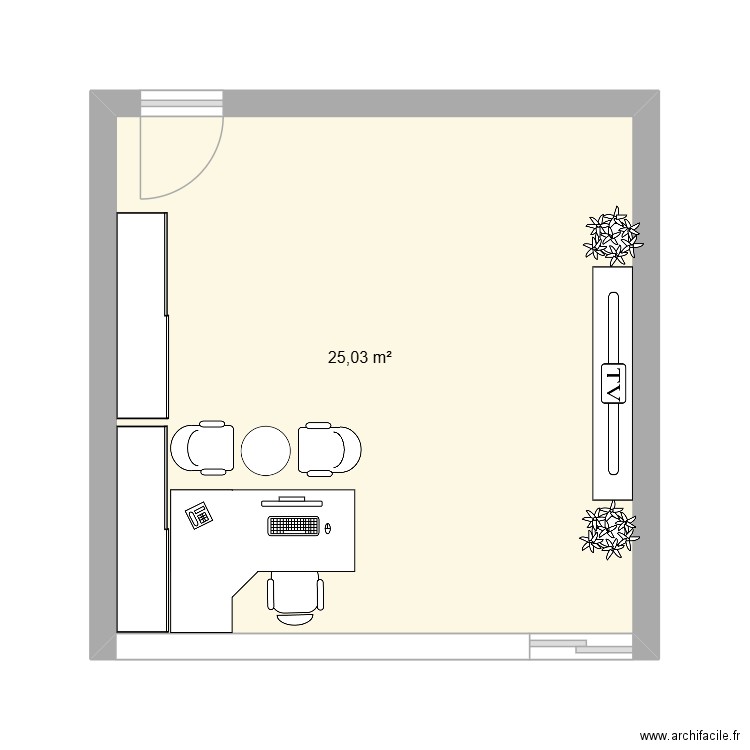 bureau. Plan de 1 pièce et 25 m2