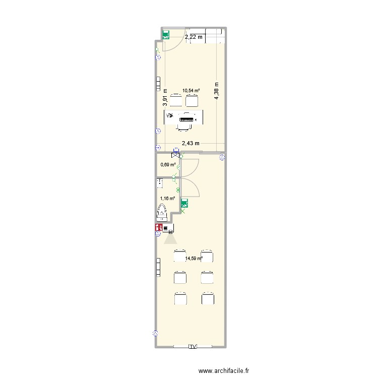 plan aménagement auto-ecole v5. Plan de 4 pièces et 27 m2