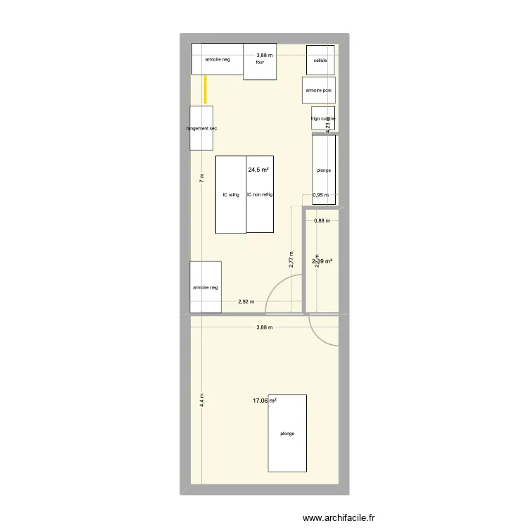 plan n&eacute;roli. Plan de 3  et 44 m²