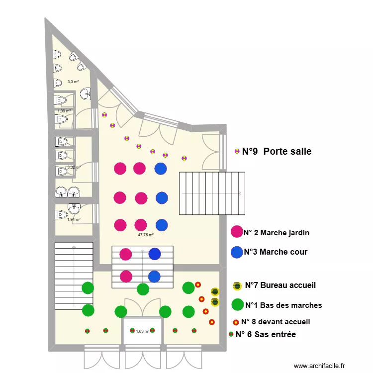 hall GK. Plan de 6  et 59 m²