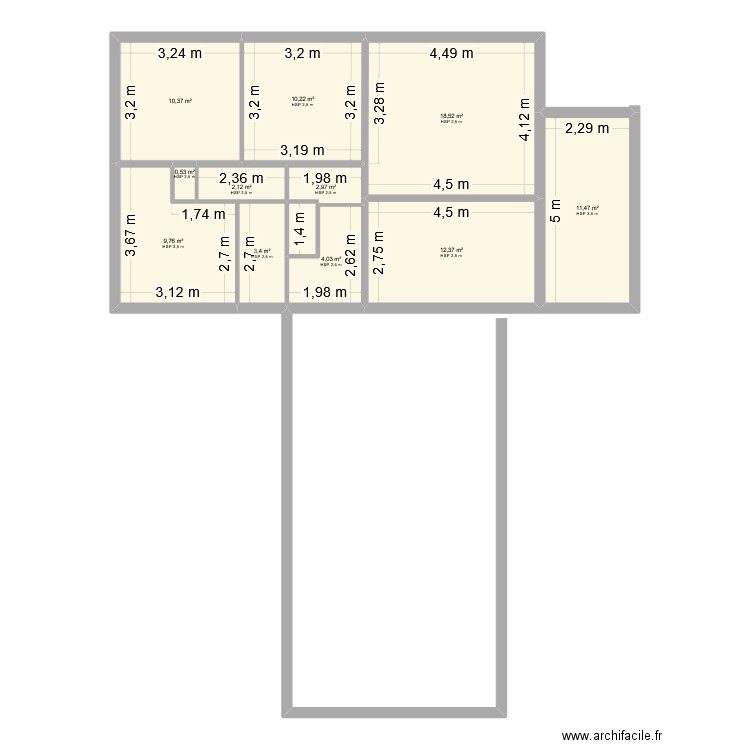 Plan V2. Plan de 11 pièces et 86 m2