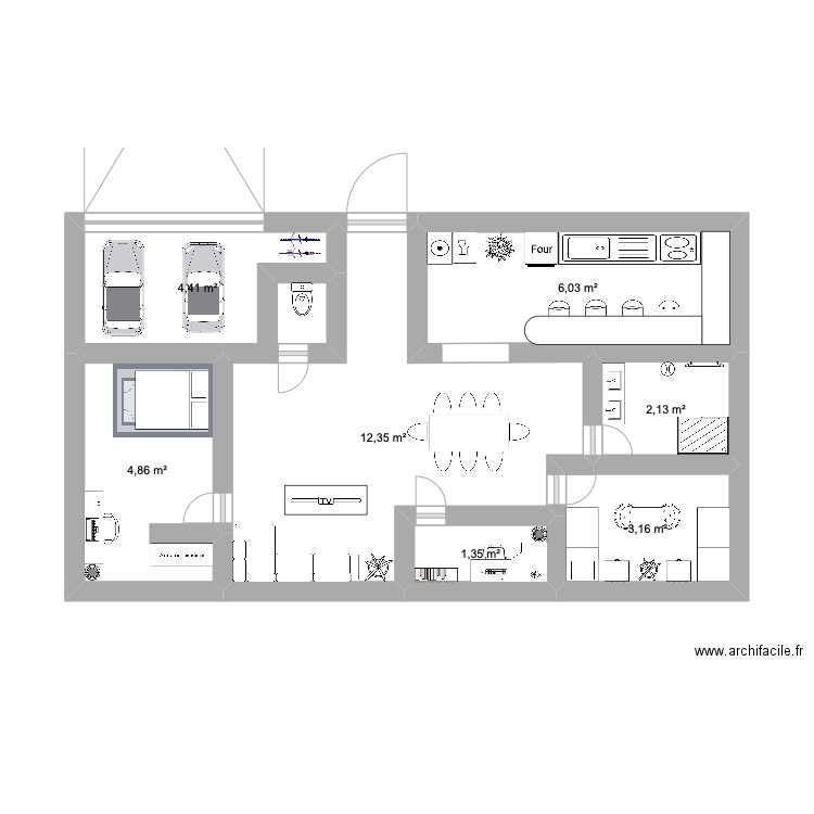 Anna-Lou. Plan de 7 pièces et 34 m2