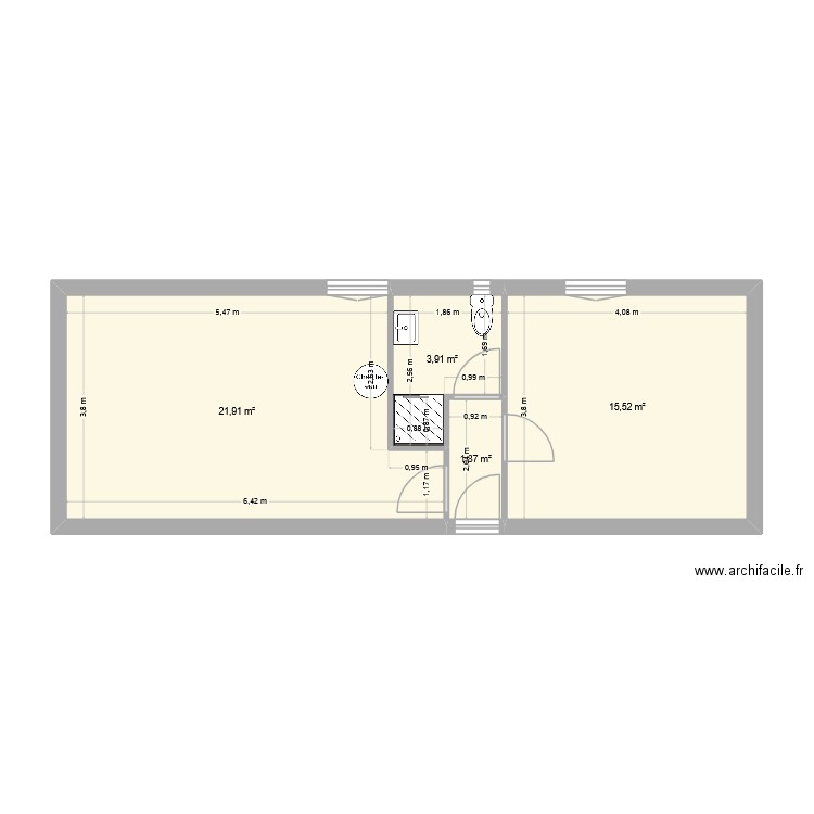 Vestiaire Louroux étage. Plan de 4 pièces et 43 m2