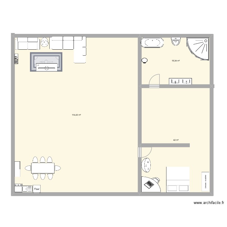 enménagemnet. Plan de 3 pièces et 176 m2