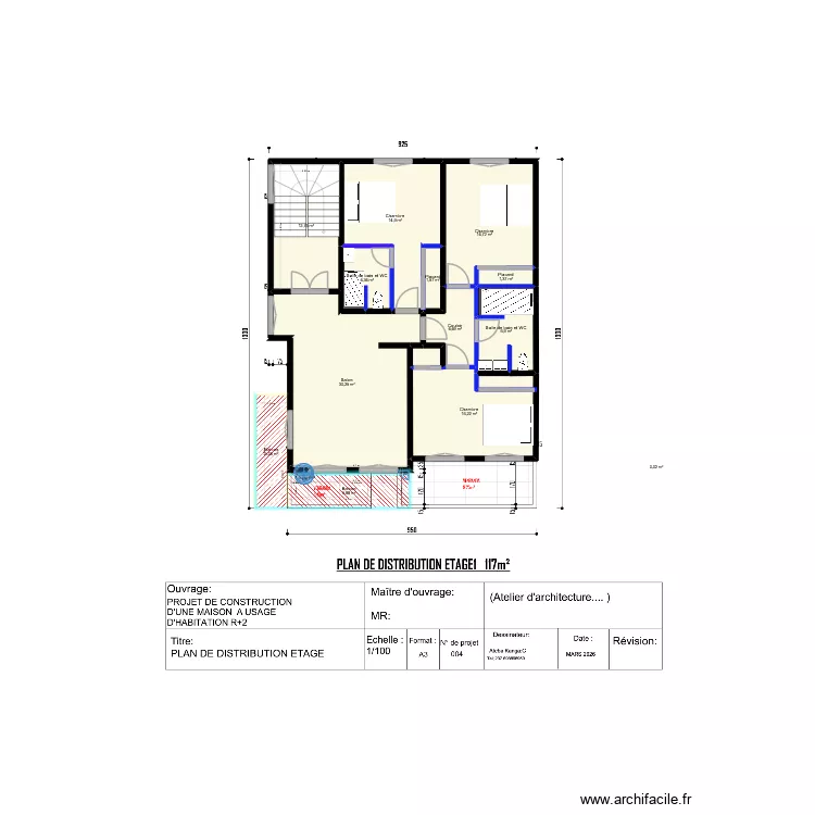 bangangte R+1. Plan de 13  et 118 m²