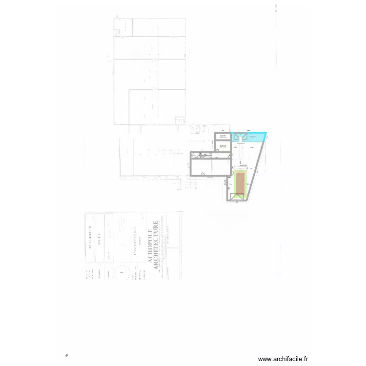 PLAN simplifi&eacute; avec extension. Plan de 3  et 48 m²