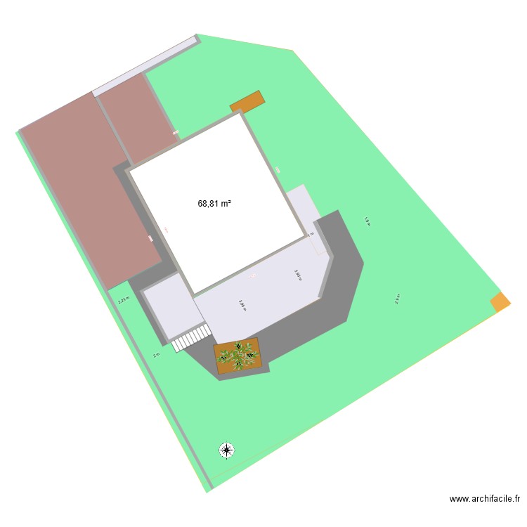 plan maison pergola. Plan de 1 pièce et 69 m2