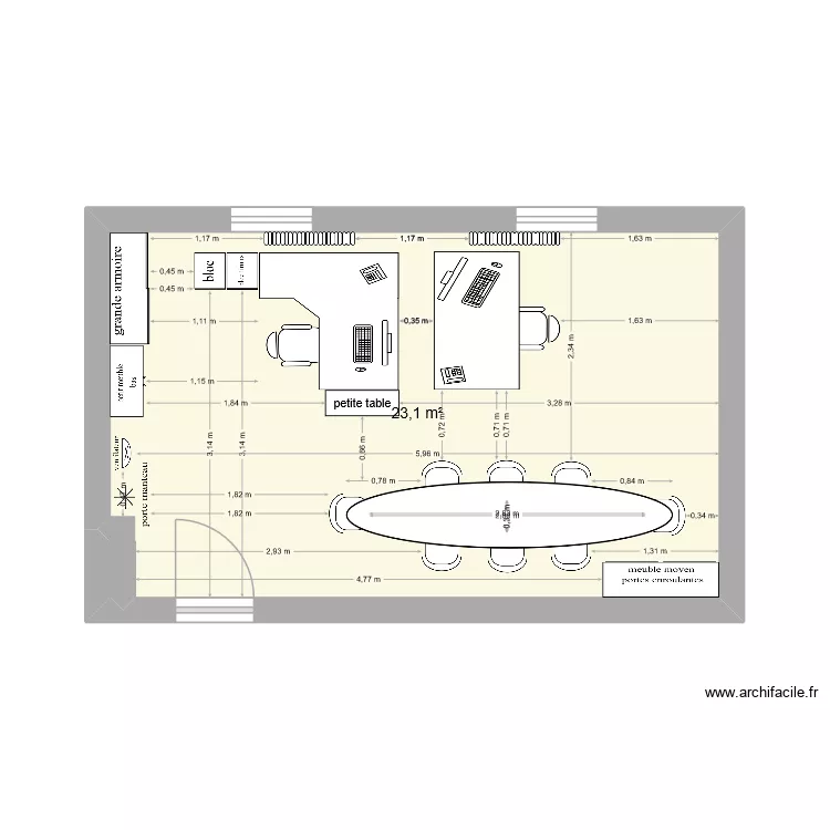 bureau 1er &eacute;tage Aur&eacute;lie. Plan de 1  et 23 m²