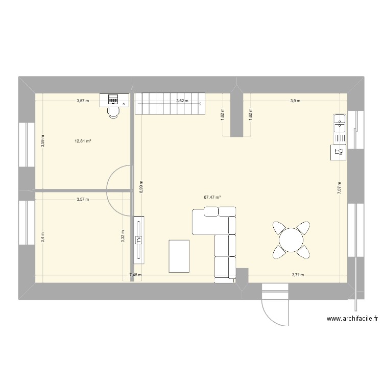 nouveau chico marmagne. Plan de 2 pièces et 80 m2