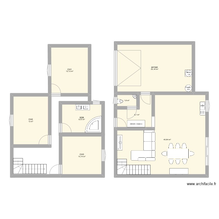 Essai. Plan de 8 pièces et 116 m2