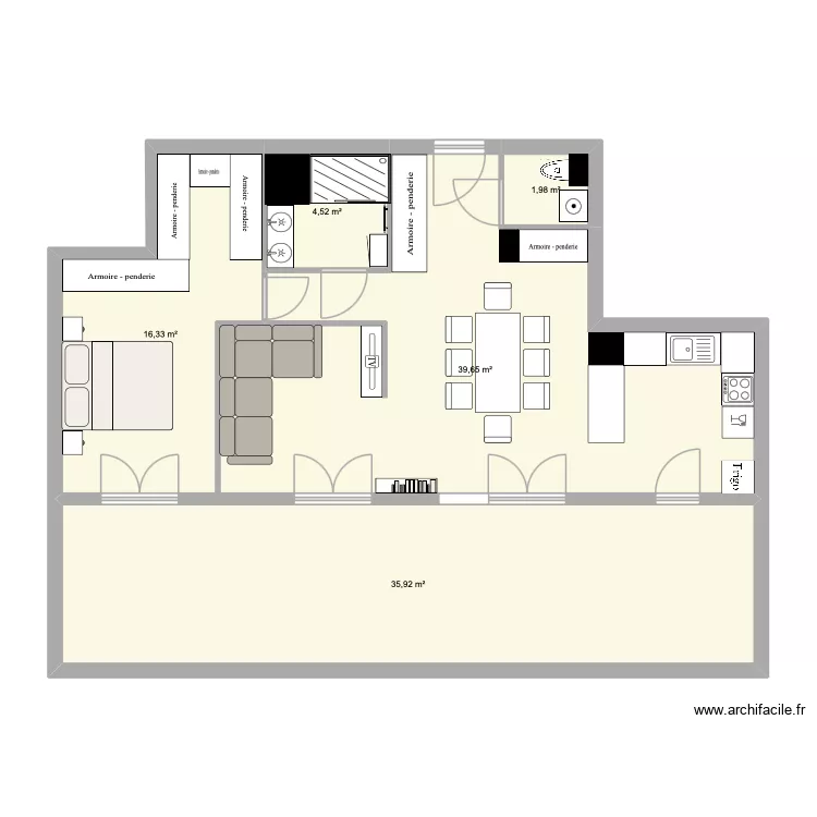 APPART. Plan de 5 Pièces et 98 m²