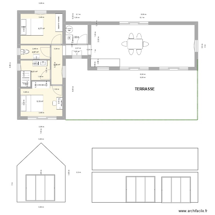 Koya JOB 70m2. Plan de 5 pièces et 29 m2