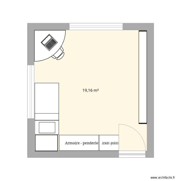 Chambre charl. Plan de 1 pièce et 19 m2