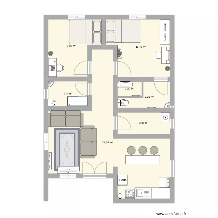 raha bet. Plan de 7  et 62 m²