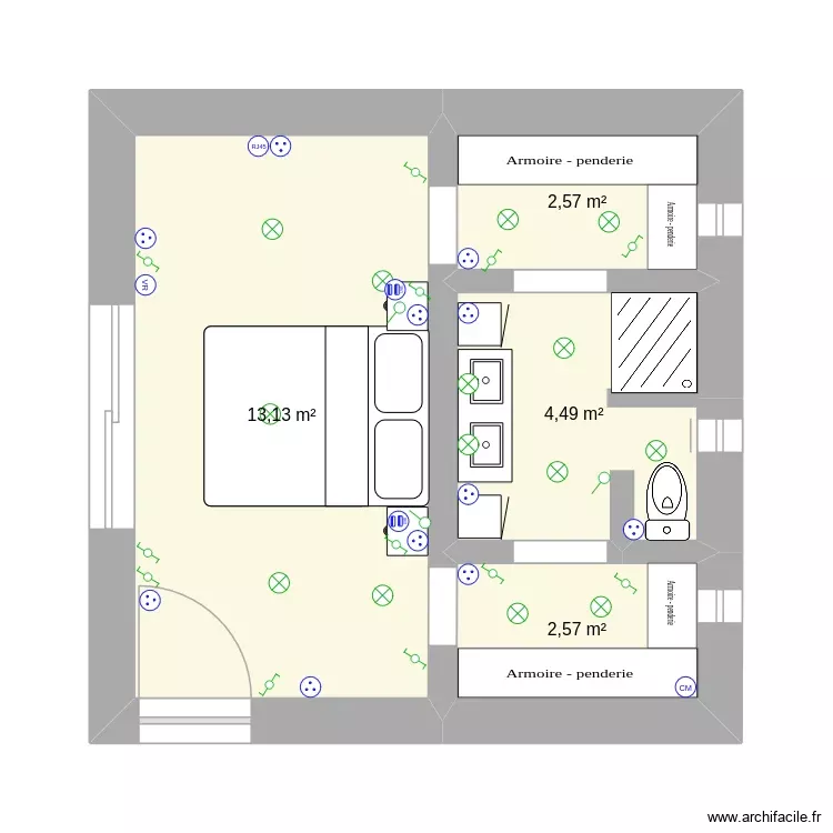 nv plan chambre. Plan de 4 Pièces et 23 m²