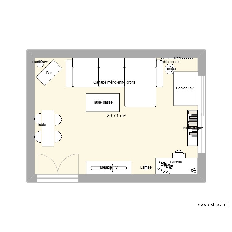 Salon1. Plan de 1 pièce et 21 m2