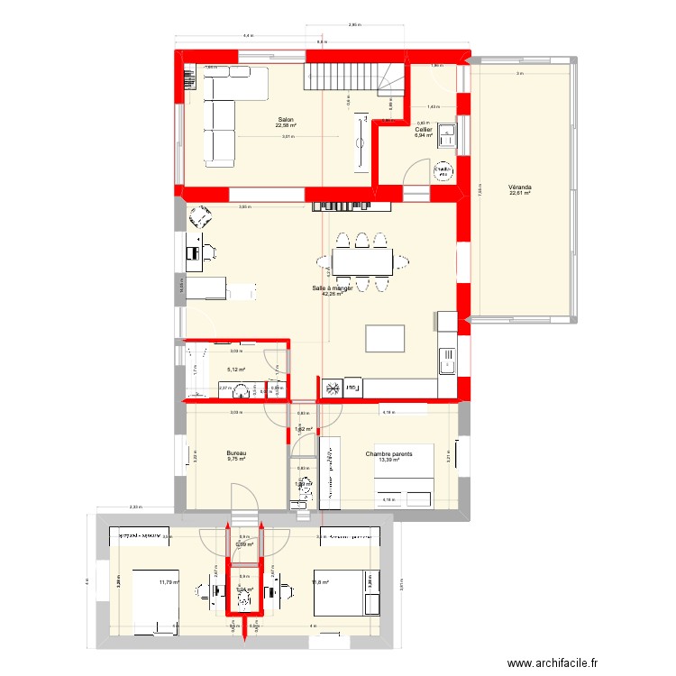 plan base extension 5. Plan de 13 pièces et 151 m2