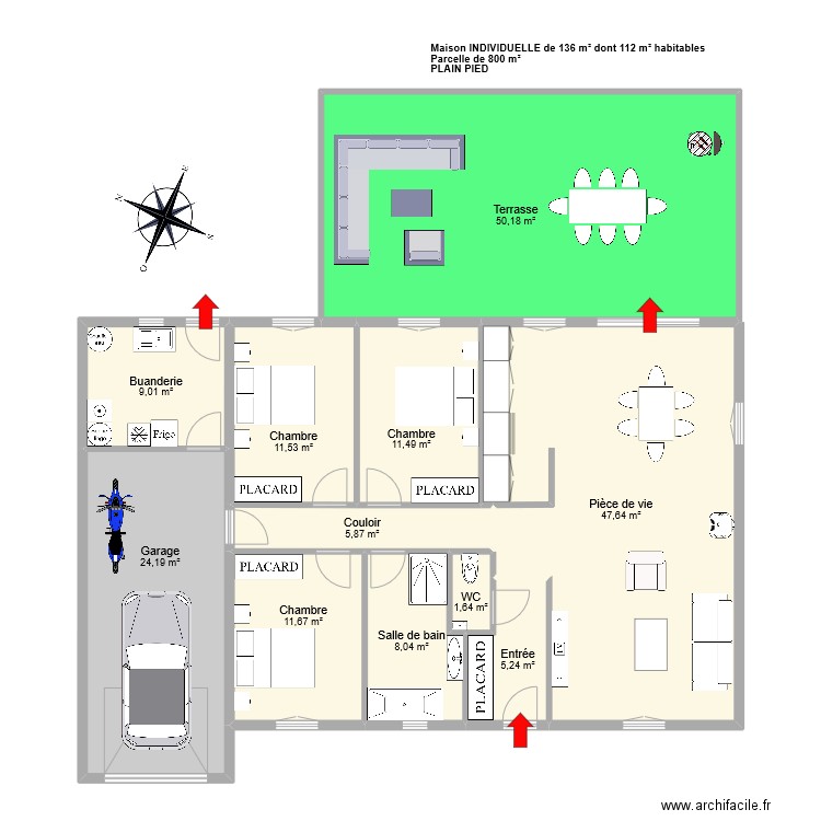 GAUDRON. Plan de 11 pièces et 186 m2