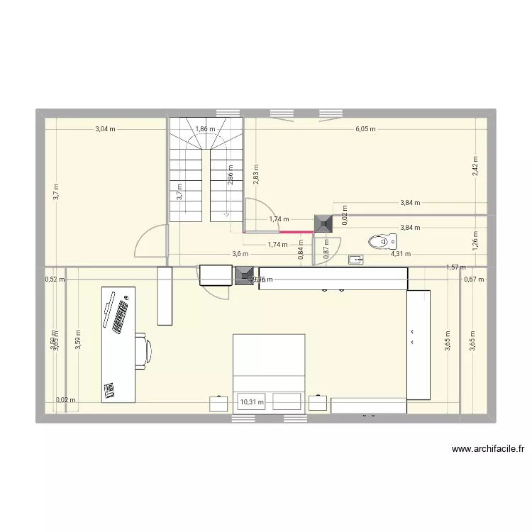 etage maison JU ROM. Plan de 5 pièces et 80 m²