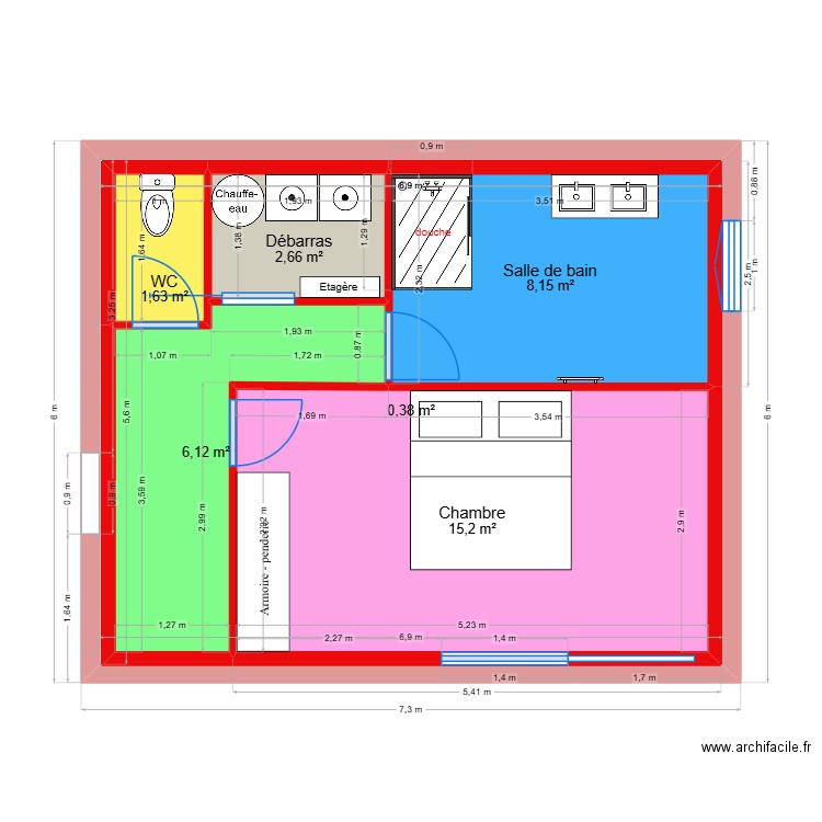 Plan Cordobes. Plan de 6 pièces et 72 m2