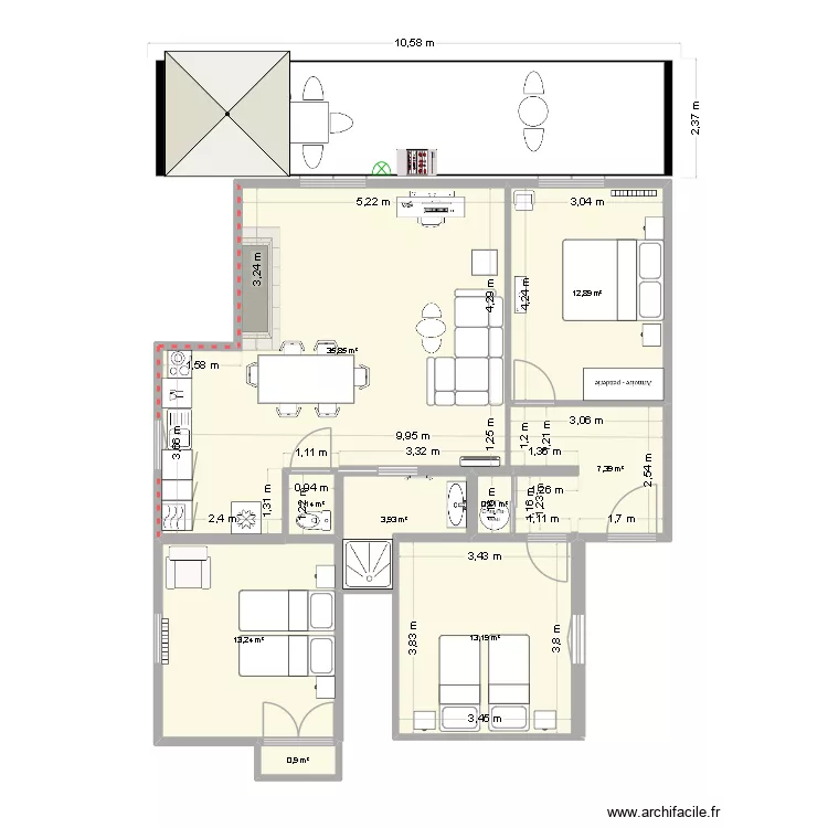 APPARTEMENT N 2 Modifié. Plan de 7 et 76 m² APPARTEMENT N 2 Modifié. Plan de 7 et 76 m²
