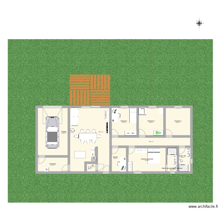 Maison 1 plein pied. Plan de 12 pièces et 139 m2