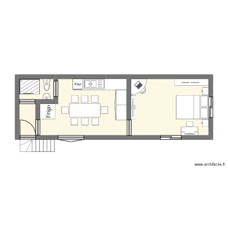 Trano andavamamba. Plan de 4 pièces et 41 m2