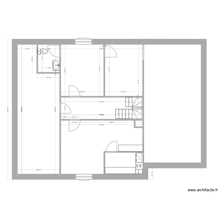 ETAGE-25B-2. Plan de 2  et 53 m²