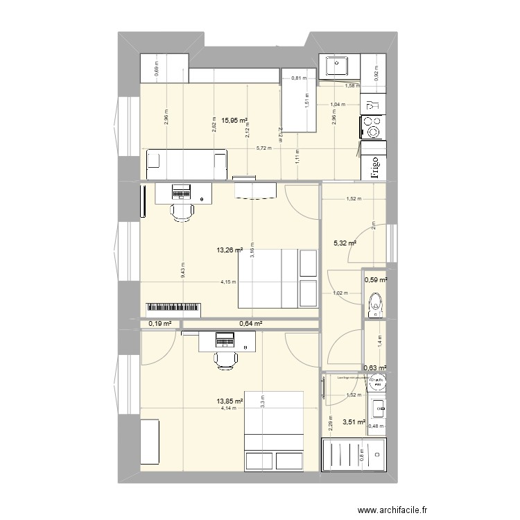 Pierre Arthaud + projet SdB et cuisine v2. Plan de 9 pièces et 54 m2