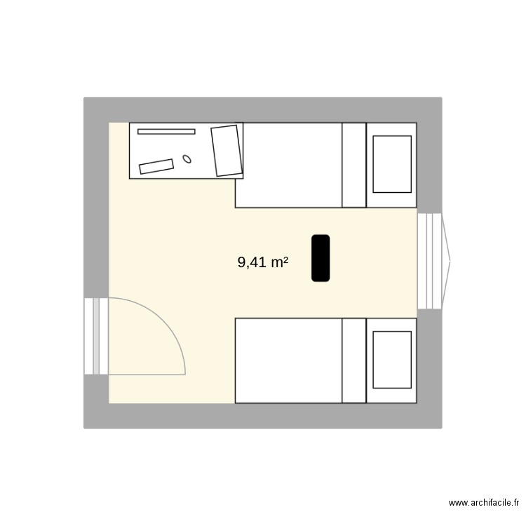 chambre arié et chalome. Plan de 1 pièce et 9 m2